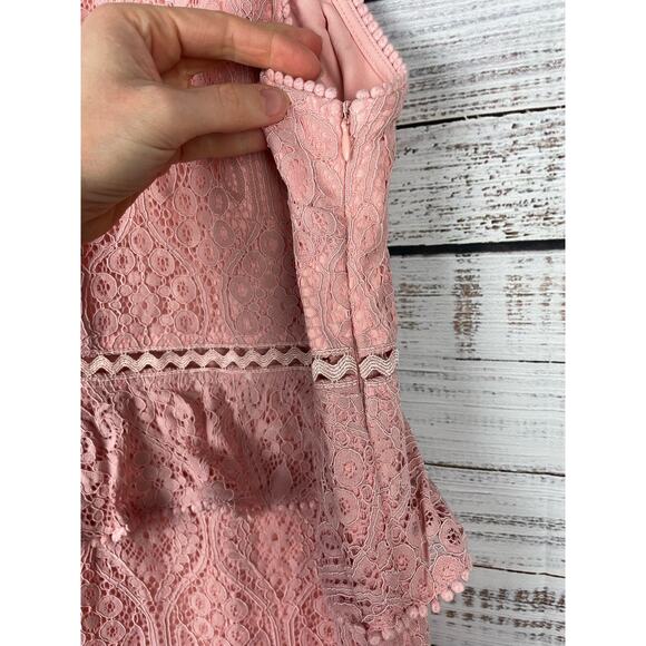 Foxiedox Pink Lace Dress Small High Neck Retro Pinup Boho Fairy Whimsical Formal - Picture 14 of 15